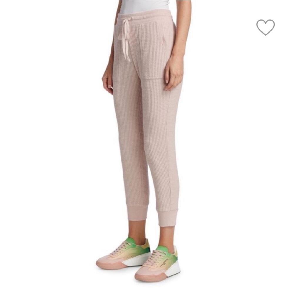 Splendid Waffle Knit Cream Jogger Pants L Drawstring Pockets Neutral Loungewear - Picture 6 of 10